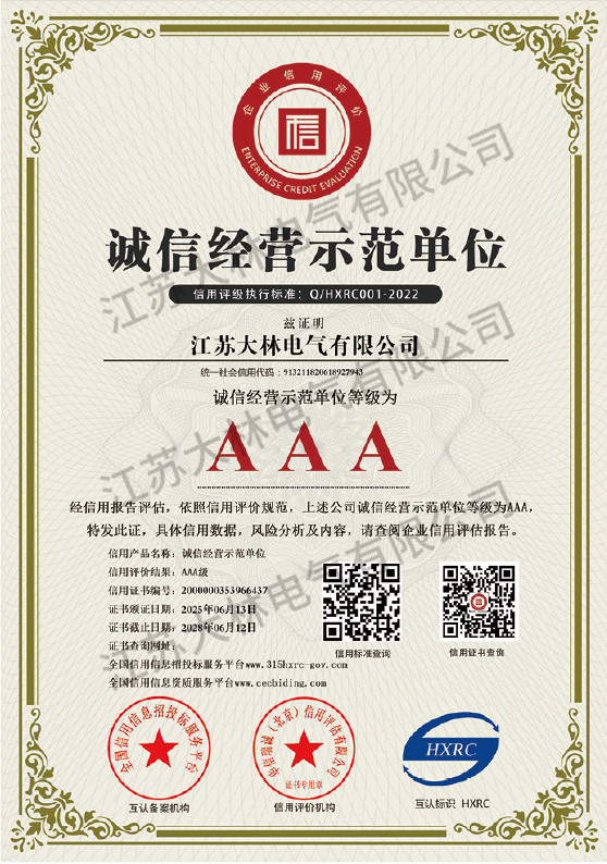 诚信经营示范单位证书